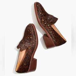 Like-new Madewell Alex heeled loafer in painted leopard, size 7
